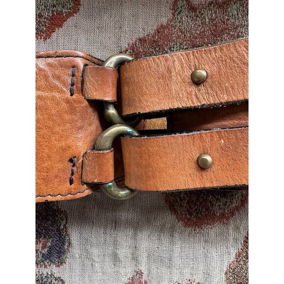 Brave Beltworks Wide Double Strap Brass Loops Brown Distressed Size 35-39” Waist - Picture 3 of 12